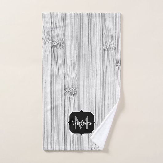 灰色カッコいい竹木材プリントモノグラム バスタオルセット (ハンドタオル)