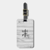 灰色カッコいい竹木材プリントモノグラム ラゲッジタグ (正面縦)