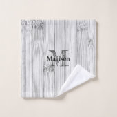 灰色カッコいい竹材プリントモノグラムバスタオルSe バスタオルセット (ウォッシュタオル)