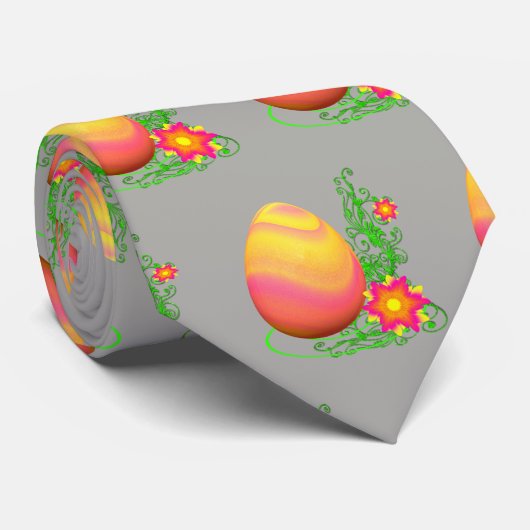 灰色カラフルのイースター卵と花 ネクタイ (ロール)