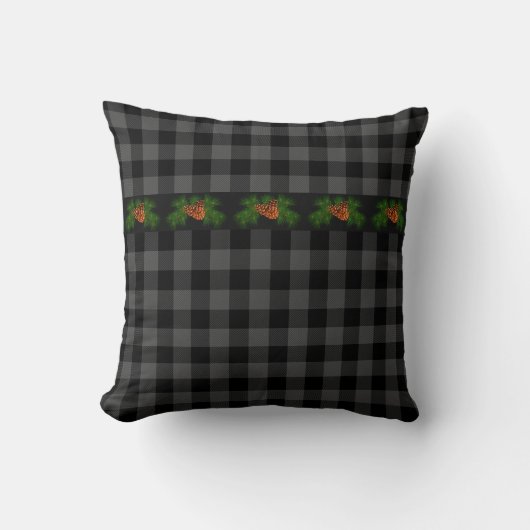 灰色クラシックと黒の松円錐形 クッション (正面)