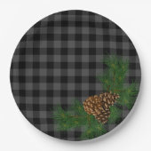 灰色クラシックと黒の松円錐形 ペーパープレート (正面)