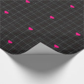 灰色クラシックと黒の格子模様ピンクハート ラッピングペーパー (角)