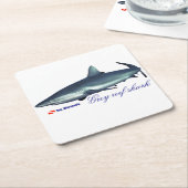 灰色クールのサメ スクエアペーパーコースター (アングル)