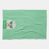 灰色クール毛女性グリーン名前をカスタムする キッチンタオル (横)