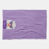 灰色クール毛女性パープル名前をカスタムする キッチンタオル (横)