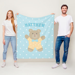 灰色グマのカブスのかわいい動物の子供はあなたの名前を加えます フリースブランケット