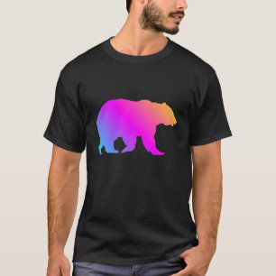 灰色グマのシルエットのカラフルのパステル Tシャツ