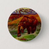 灰色グマの魚釣りの野性生物はギフトのギフトに耐えます 缶バッジ (正面)