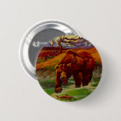 灰色グマの魚釣りの野性生物はギフトのギフトに耐えます 缶バッジ (正面&裏面)