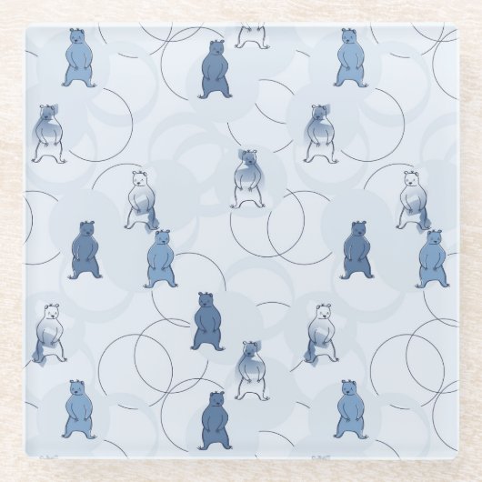 灰色グマを特色にするパターン ガラスコースター (正面)