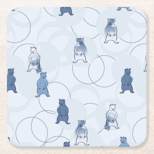 灰色グマを特色にするパターン スクエアペーパーコースター (正面)