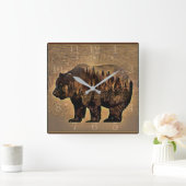 灰色グマ スクエア壁時計 (ホーム)