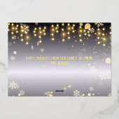 灰色グラデーションにキラキラするクリスマスライトと雪の結晶 箔シーズンカード (裏面)