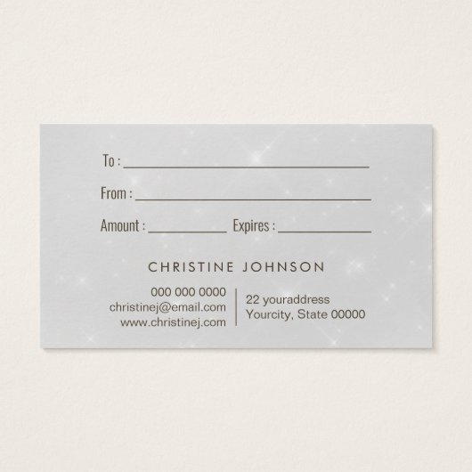 灰色グリッター蝶ギフトカード (裏面)