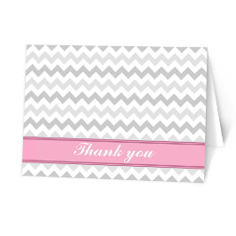 灰色シェブロン ピンク カスタム サンクスカード サンキューカード