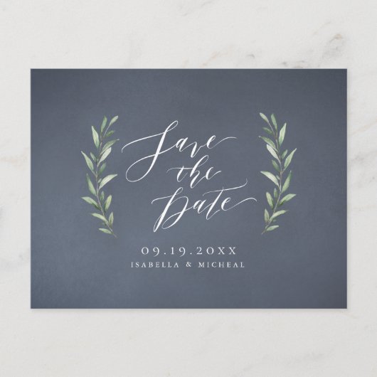 灰色シンプルの書道の素朴な結婚緑 案内ポストカード (正面)