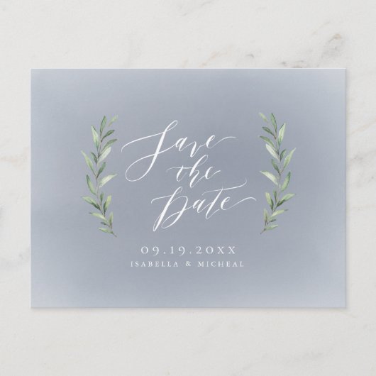 灰色シンプルの書道の素朴な結婚緑 案内ポストカード (正面)
