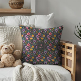 灰色シンプル野草模様モノグラム クッション