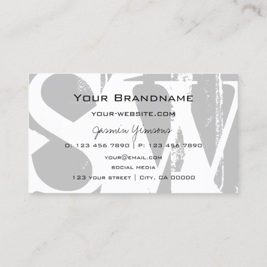 灰色スタイリッシュ白と黒、モノグラム付きモダン 名刺 (裏面)