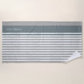 灰色ストライプの名前の白 ビーチタオル (正面)