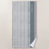 灰色ストライプの名前の白 ビーチタオル (正面)