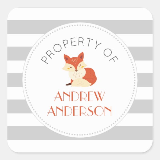 灰色ストライプの狐の本または病者の財産 スクエアシール (正面)