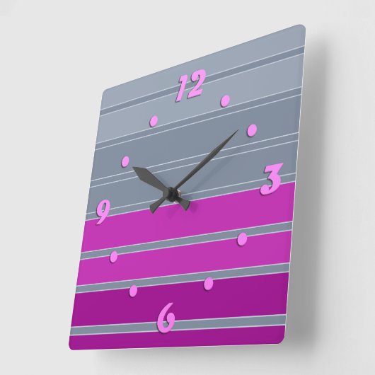 灰色ストライプの紫ファッション スクエア壁時計 (傾斜)