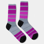 灰色ストライプの紫ファッション ソックス (右)