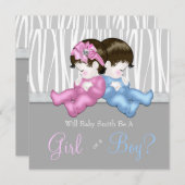 灰色ゼブラエレガントジェンダーがシャワーを明らかにする 招待状 (正面/裏面)