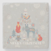 灰色トナカイ北欧スノーフレークツリー動物 ストーンコースター (正面)