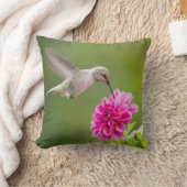 灰色ハミングバードビューティフルピンクの花 クッション (ブランケット)