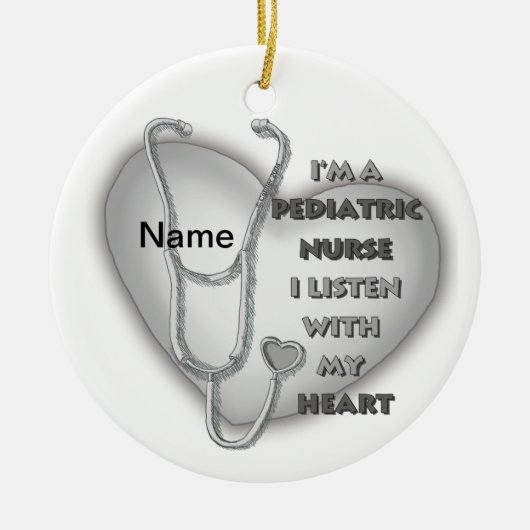 灰色ハート小児ナース セラミックオーナメント (正面)
