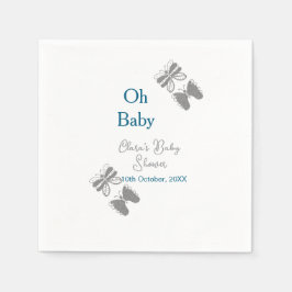 灰色バタフライブルーベビーシャワーオベビーモダン内線 スタンダードカクテルナプキン