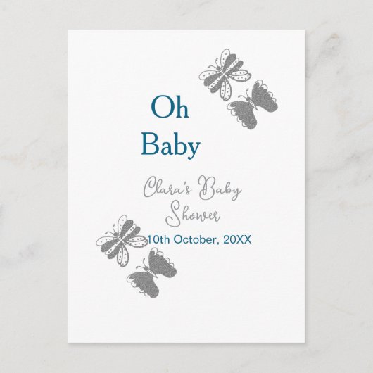 灰色バタフライブルーベビーシャワーオベビーモダン内線 ポストカード (正面)