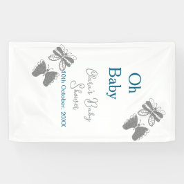 灰色バタフライブルーベビーシャワーオベビーモダン内線 横断幕