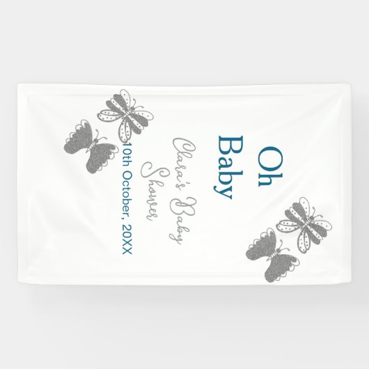 灰色バタフライブルーベビーシャワーオベビーモダン内線 横断幕 (横)
