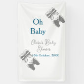 灰色バタフライブルーベビーシャワーオベビーモダン内線 横断幕 (縦)