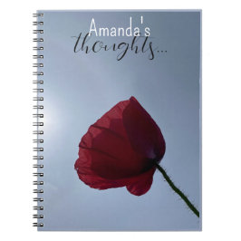 灰色パーソナライズされたの空で赤いポピーをコーニッシュ ノートブック