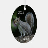 灰色パーソナライズされたリス メタルオーナメント (正面右)