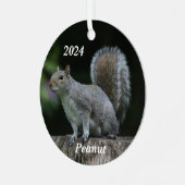 灰色パーソナライズされたリス メタルオーナメント (正面左)