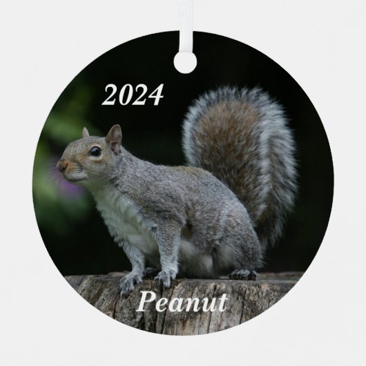 灰色パーソナライズされたリス メタルオーナメント (正面)