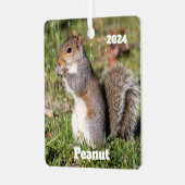 灰色パーソナライズされたリス メタルオーナメント (正面左)