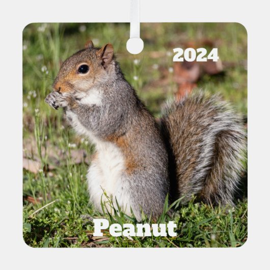 灰色パーソナライズされたリス メタルオーナメント (正面)