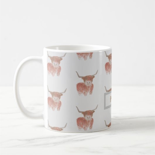 灰色パーソナライズされた高地牛マグ コーヒーマグカップ (左)