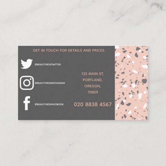 灰色ピンクのテラゾ級のはっきりしたフォント 名刺 (裏面)