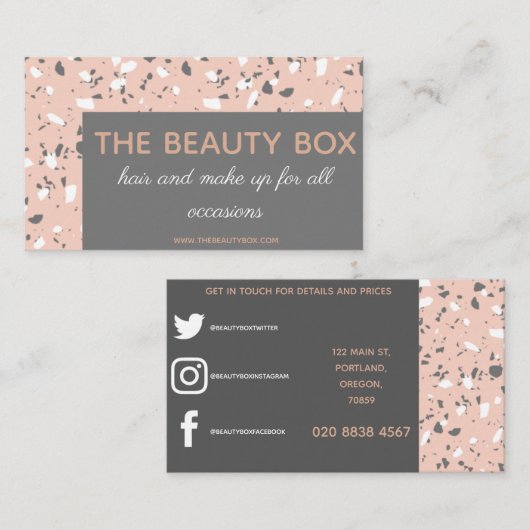 灰色ピンクのテラゾ級のはっきりしたフォント 名刺 (正面/裏面)