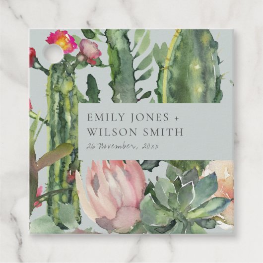 灰色ピンクのフローラのサボテンの結婚葉 フェイバータグ (正面)