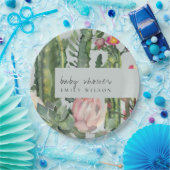 灰色ピンクのフローラ砂漠のサボテン葉ベビーシャワー ペーパープレート (パーティー)