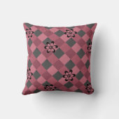 灰色ピンクの市松模様に花付き幾何学模様 クッション (裏面)